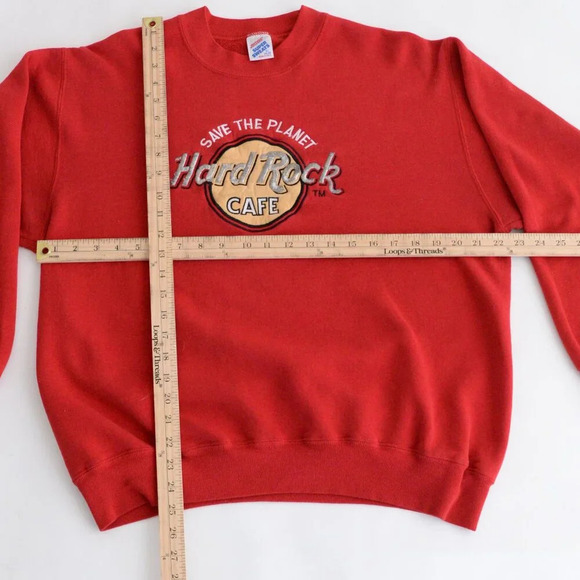 Vintage Jerzees Red Embroidered Hard Rock Chicago Crewneck Sweater XL - Picture 4 of 12